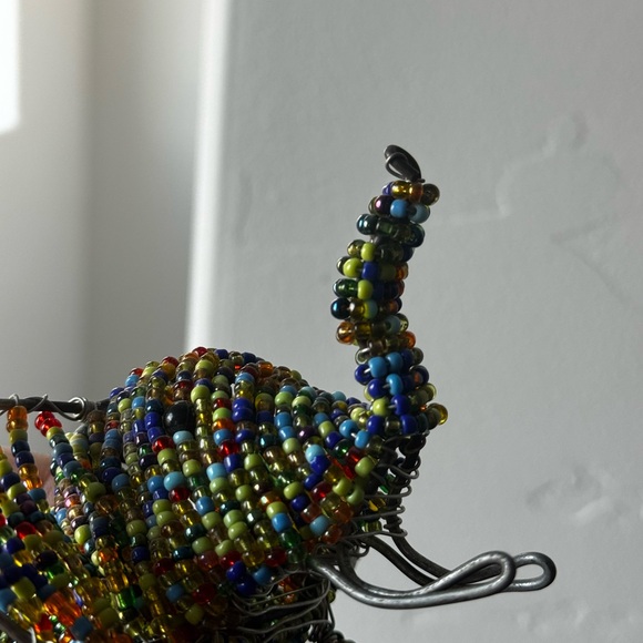 Elephant Figurine Hand Seed Bead Wire Wrap Frame Statue African Multi Color 7” - Picture 7 of 8